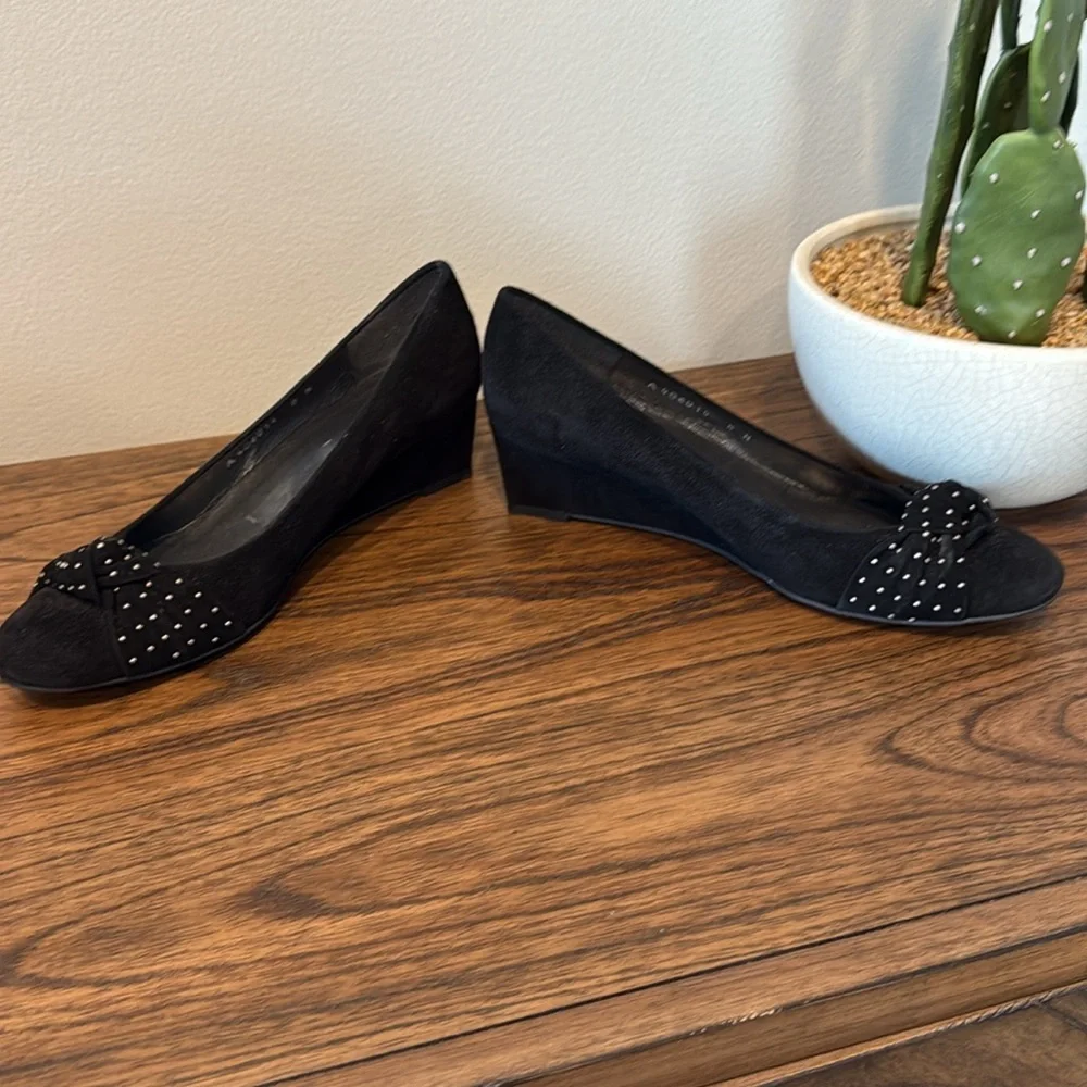 Stuart Weitzman‎ Suede Studded Access Heels Wedge 8N - Picture 12 of 13